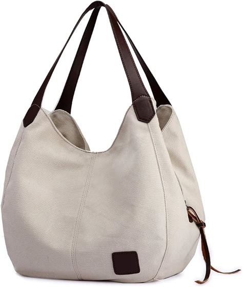 dourr womens multi pocket shoulder bag fashion cotton canvas handbag