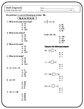 math assessment middle grades basic skills  shawna  tpt