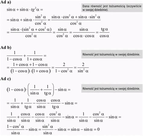 tożsamości trygonometryczne matematyka opracowania pl