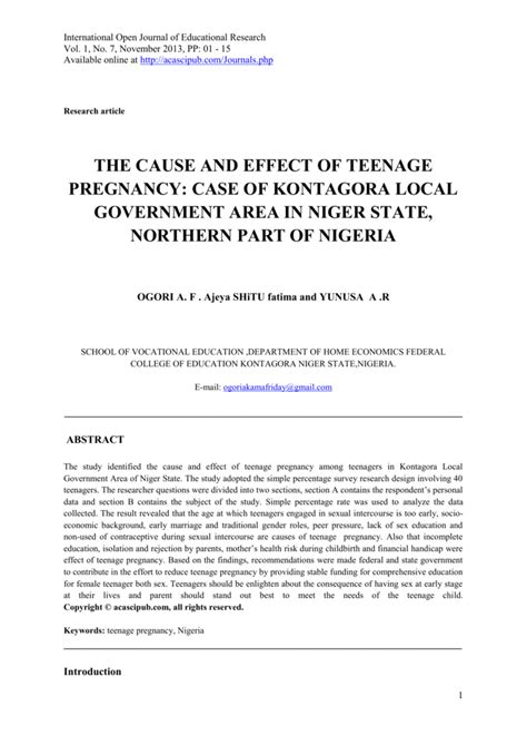The Cause And Effect Of Teenage Pregnancy Case Of