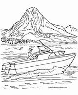 Coloring Boat Pages National Park Glacier Boats Parks Ship Kids Drawing Lake Motor Speed Print Sheets Mountain Printable Simple Color sketch template