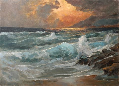 eventide sea  waves oil painting fine arts gallery original fine art oil paintings