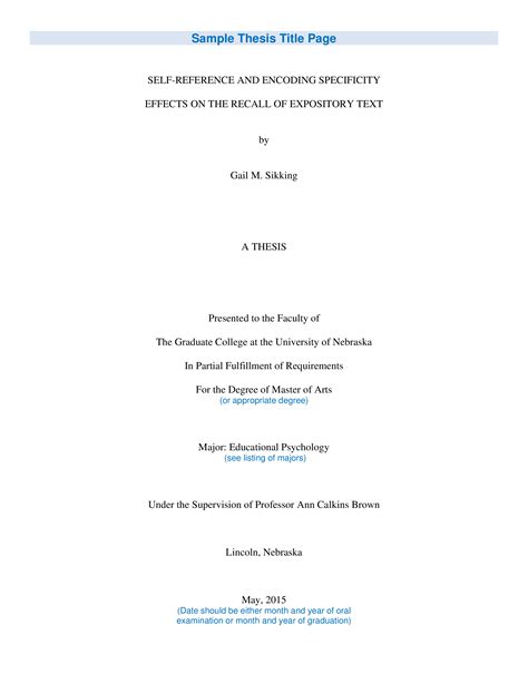 sample thesis title page allbusinesstemplatescom