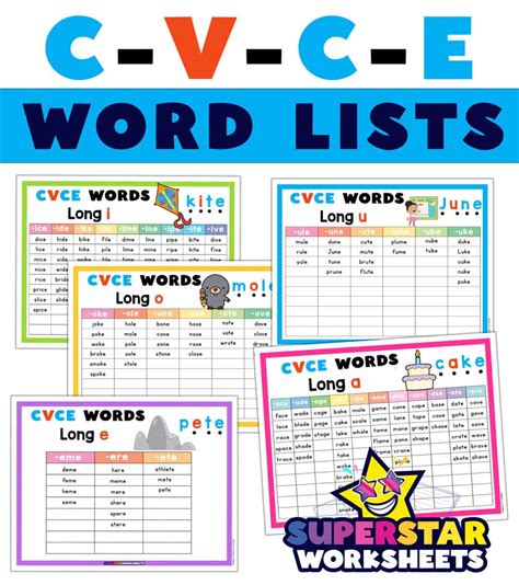 cvce words list superstar worksheets