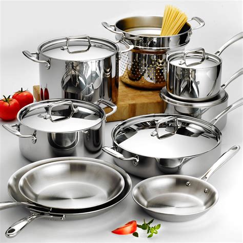 tramontina  piece stainless steel tri ply clad cookware set walmartcom