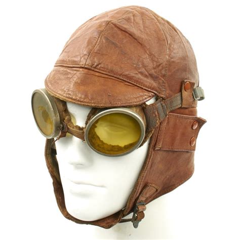 Original U S Wwi Aero Squadron Leather Flying Helmet With Goggles