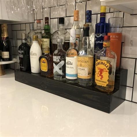 tiered bottle display wood liquor shelves rustic bar etsy