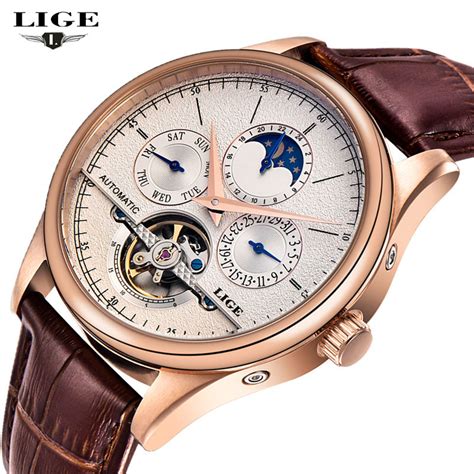 lige mens watches top brand luxury multifunction mens mechanical watches high quality leather