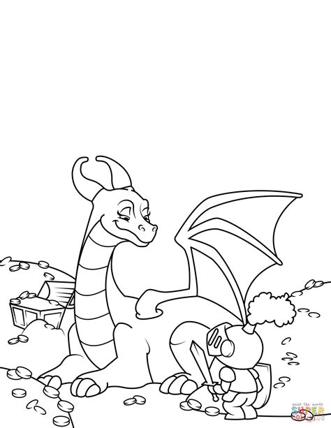 knight  dragon guarding treasure coloring page  printable