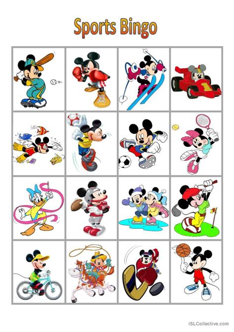mickey mouse sports bingo english esl worksheets  vrogueco