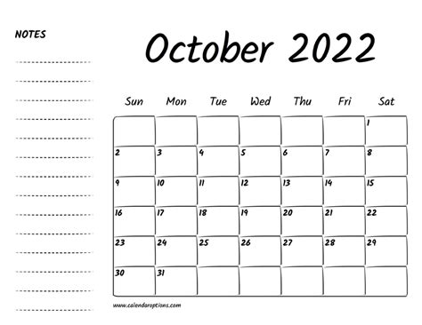 october  printable calendar calendar options