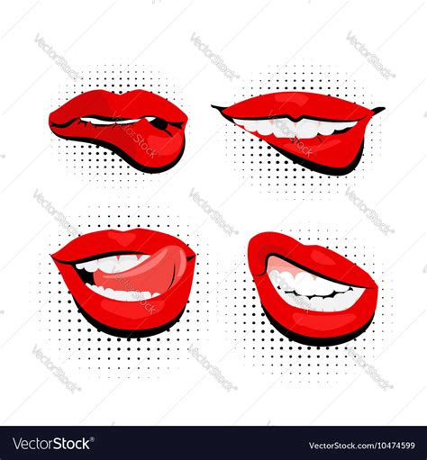 colored icons sexy shiny red lips pop art vector image