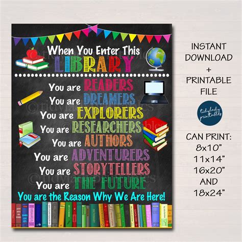 enter  library poster tidylady printables