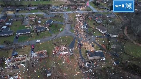 tornadoes drone footage reveals trail  destruction itv news
