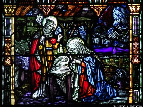 dark nativity religious stained glass window