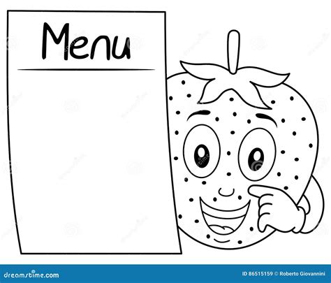 coloring cute strawberry  blank menu stock vector illustration