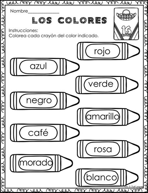 spanish colors worksheet worksheets decoomo