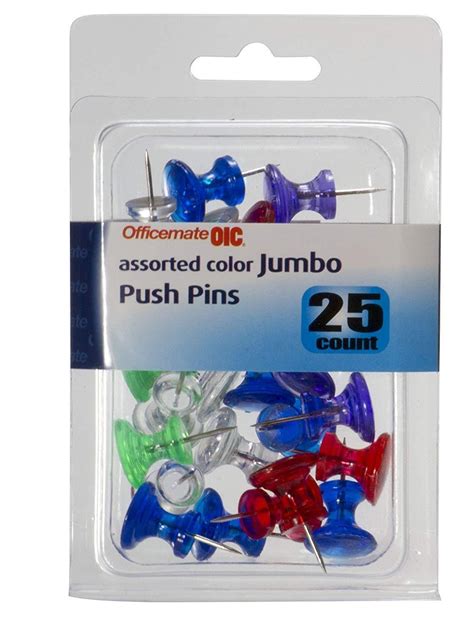 officemate oic jumbo push pins assorted colors 25 pack 92613