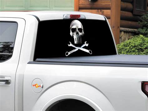 metal skull steel rear window decal sticker pick  truck suv car  size