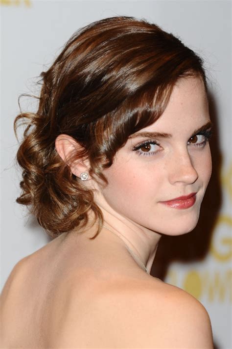 Emma Watson Wavy Medium Brown Updo Hairstyle Steal Her Style