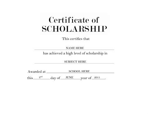 scholarship certificate template word