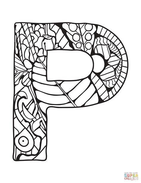 letter p zentangle coloring page  zentangle alphabet category