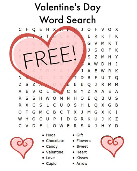 valentines day word search  printable  kids