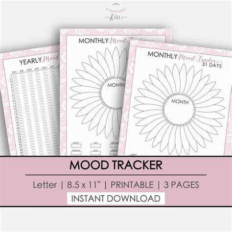 printable mood tracker monthly mood tracker yearly mood etsy mood