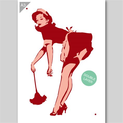 Pin Up Cleaning Lady Stencil From Qbix