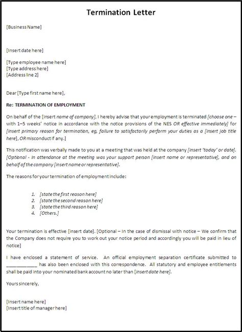 termination letter template  word templates
