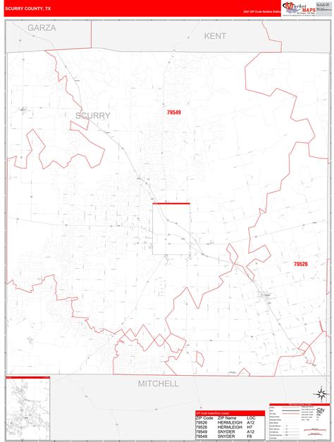Scurry County Tx Zip Code Wall Map Red Line Style By Marketmaps Mapsales