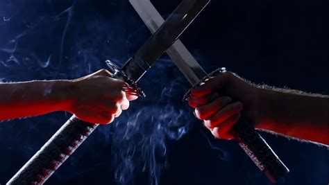 japanese samurai warriors fighting with swords sword battle two