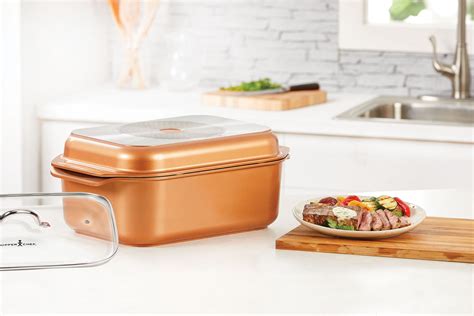 copper chef  cooker  piece cookware set roaster pan nonstick