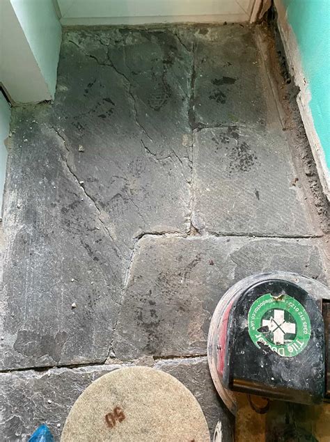 restoring   black slate hallway floor  grange  sands stone cleaning  polishing