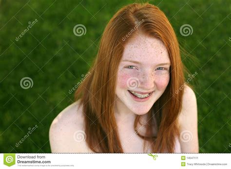 smiling girl with braces and red hair stock image image 14547111