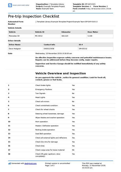 truck driver safety checklist   customisable template