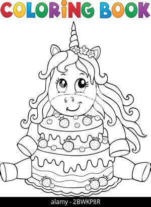 coloring book unicorn  cake  eps vector illustration stock
