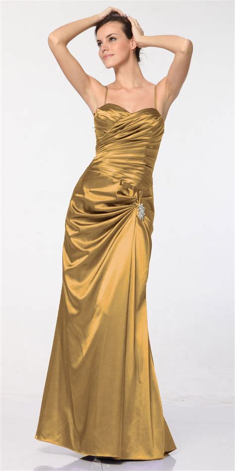 clearance plus size gold satin dress pleated bodice