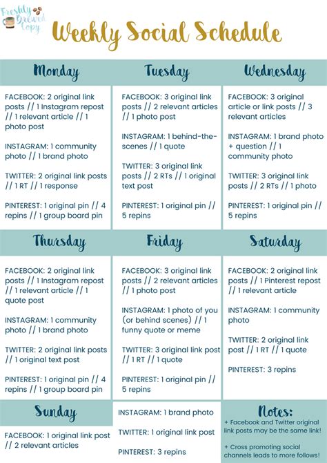 social media posting schedule template  calendar printable