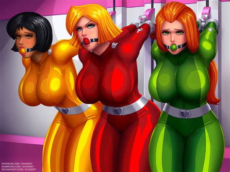 rule 34 3girls alex totally spies arms behind back ball gag belt