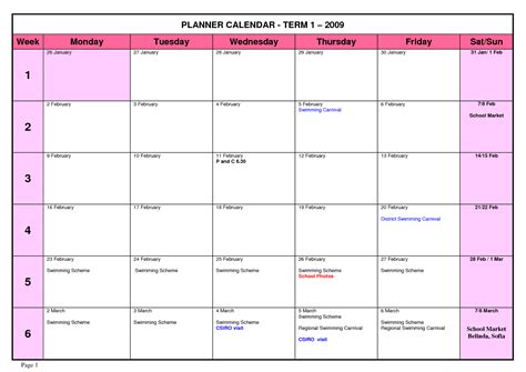 printable calendar planner template weekly calendars   word
