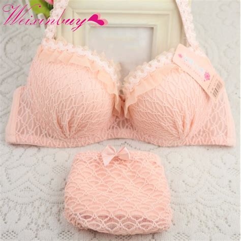 weixinbuy women lingerie ruffle push up lace underwear bra panty set