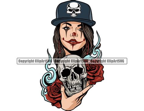 Gangster Girl Sexy Clown Skull Rose Woman Female Face Head Hat Etsy