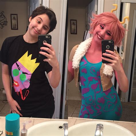 A Before And After Of My Mina Ashido Cosplay Very Excited