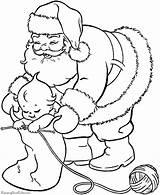 Coloring Santa Pages Christmas Printable Filling Stockings Stocking Print Elves Printing Help sketch template