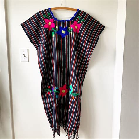 Vintage Huipil Top Huipil Tunic Embroidered Mexican Dress