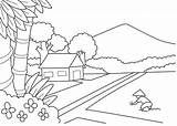 Mewarnai Pemandangan Sederhana Broonet Sawah Rumahnya Dekat sketch template