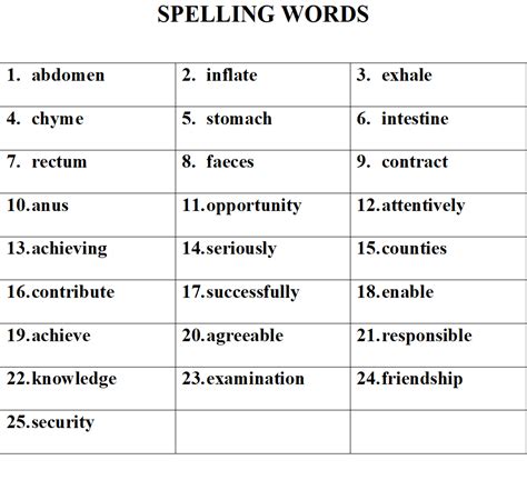 spelling words list   classroom portal