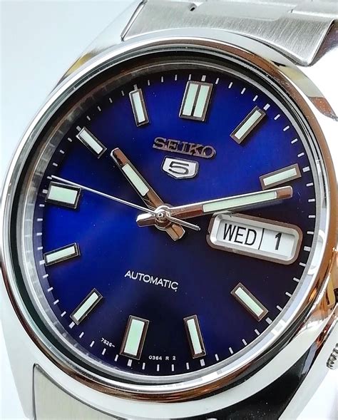 seiko  automatic blue dial stainless steel mens  snxsk