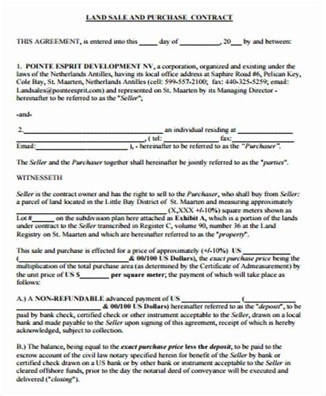 land purchase agreement form   sample land contract agreement